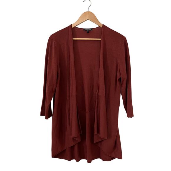 Eileen Fisher Cardigan Sweater Fine Merino Wool Women's Large Brown Open Front - Picture 1 of 3